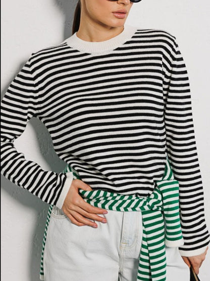 Striped Round Neck Long Sleeve Sweater