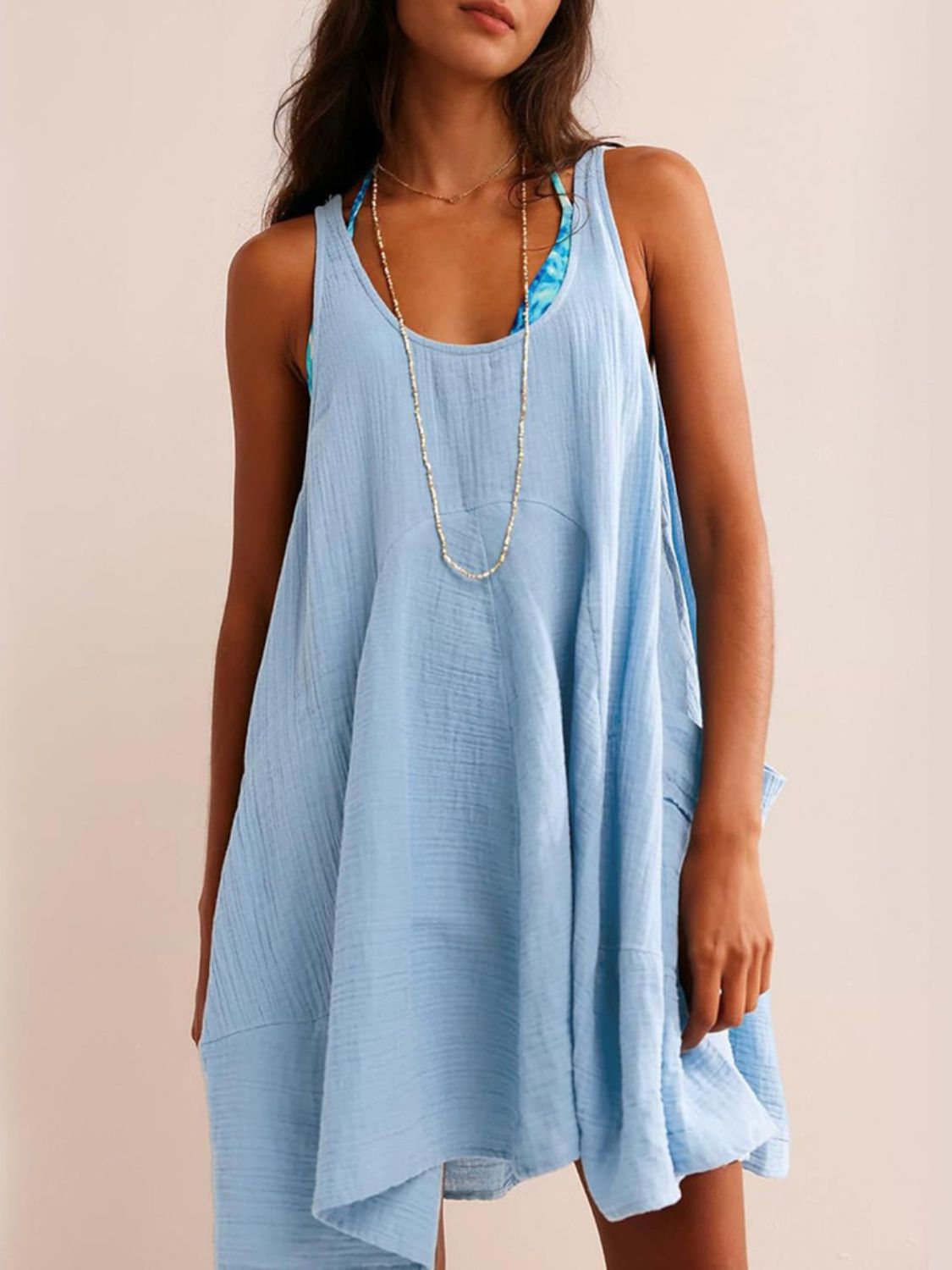 Devine Tied Scoop Neck Wide Strap Mini Dress Light Blue