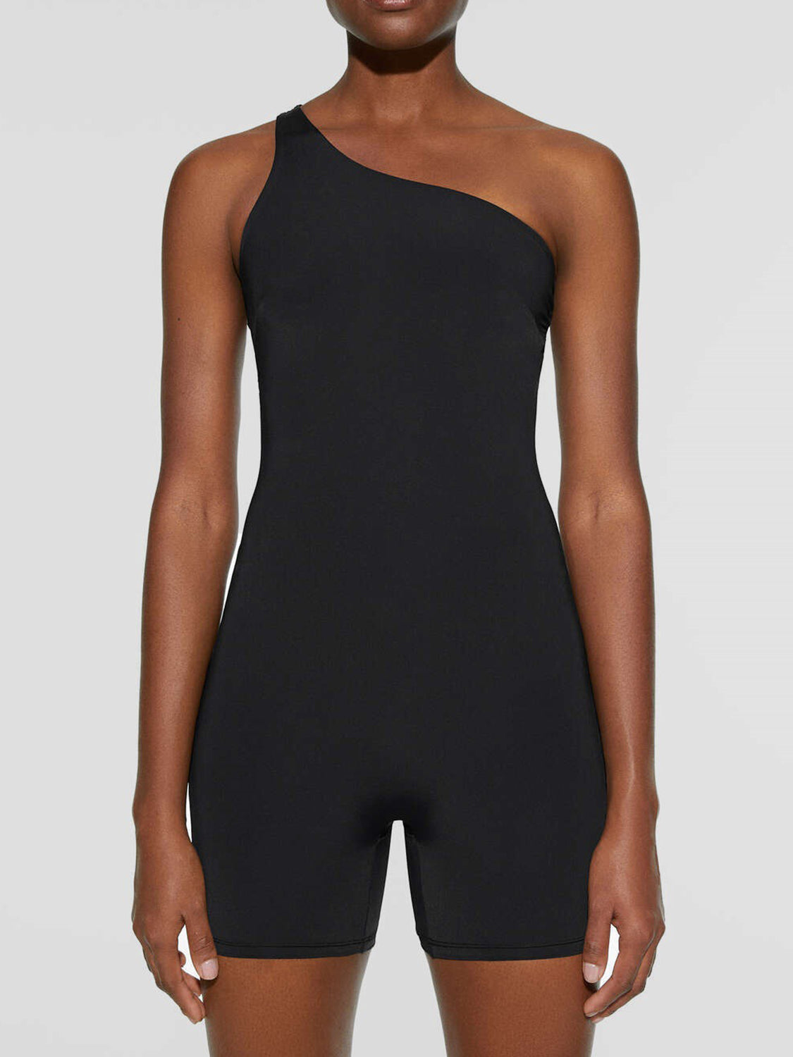 Single Shoulder Active Romper Black