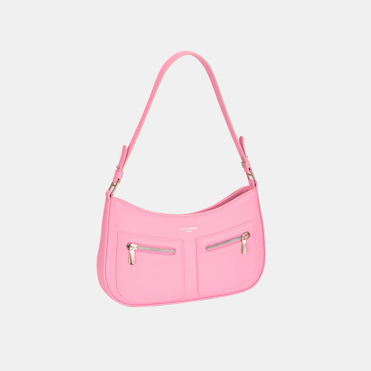 David Jones Front Double Zip Design PU Leather Shoulder Bag Pink One Size