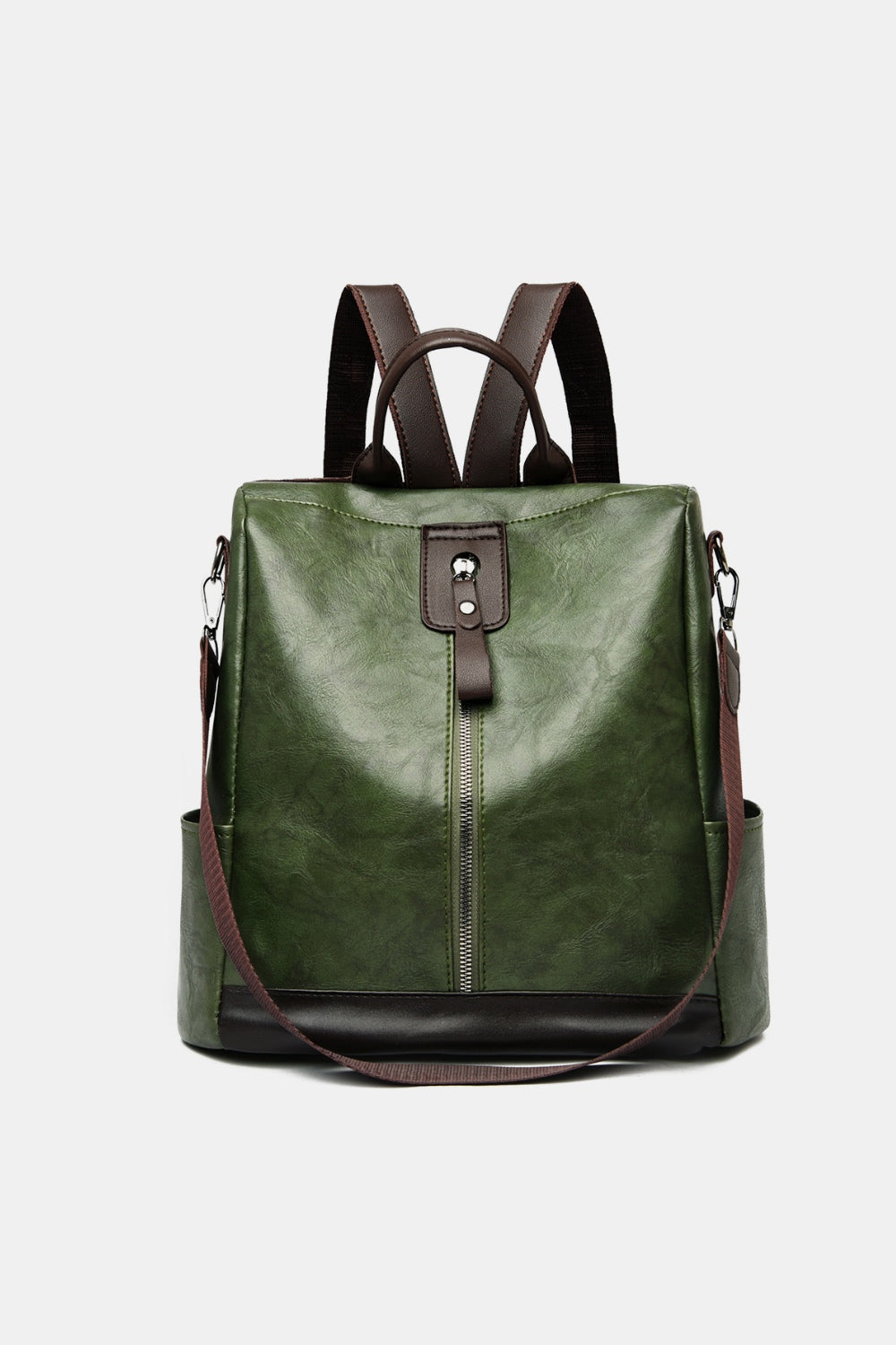 PU Leather Large Backpack Bag Dark Green One Size