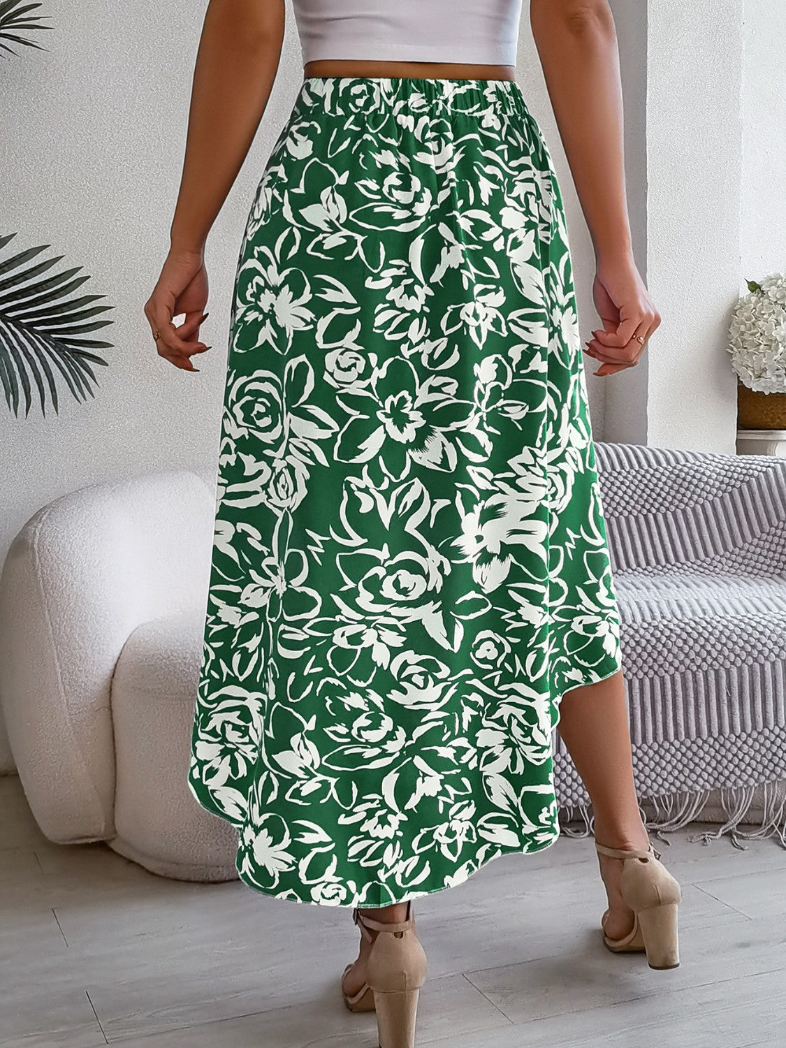 High-Low Printed High Waist Skirt