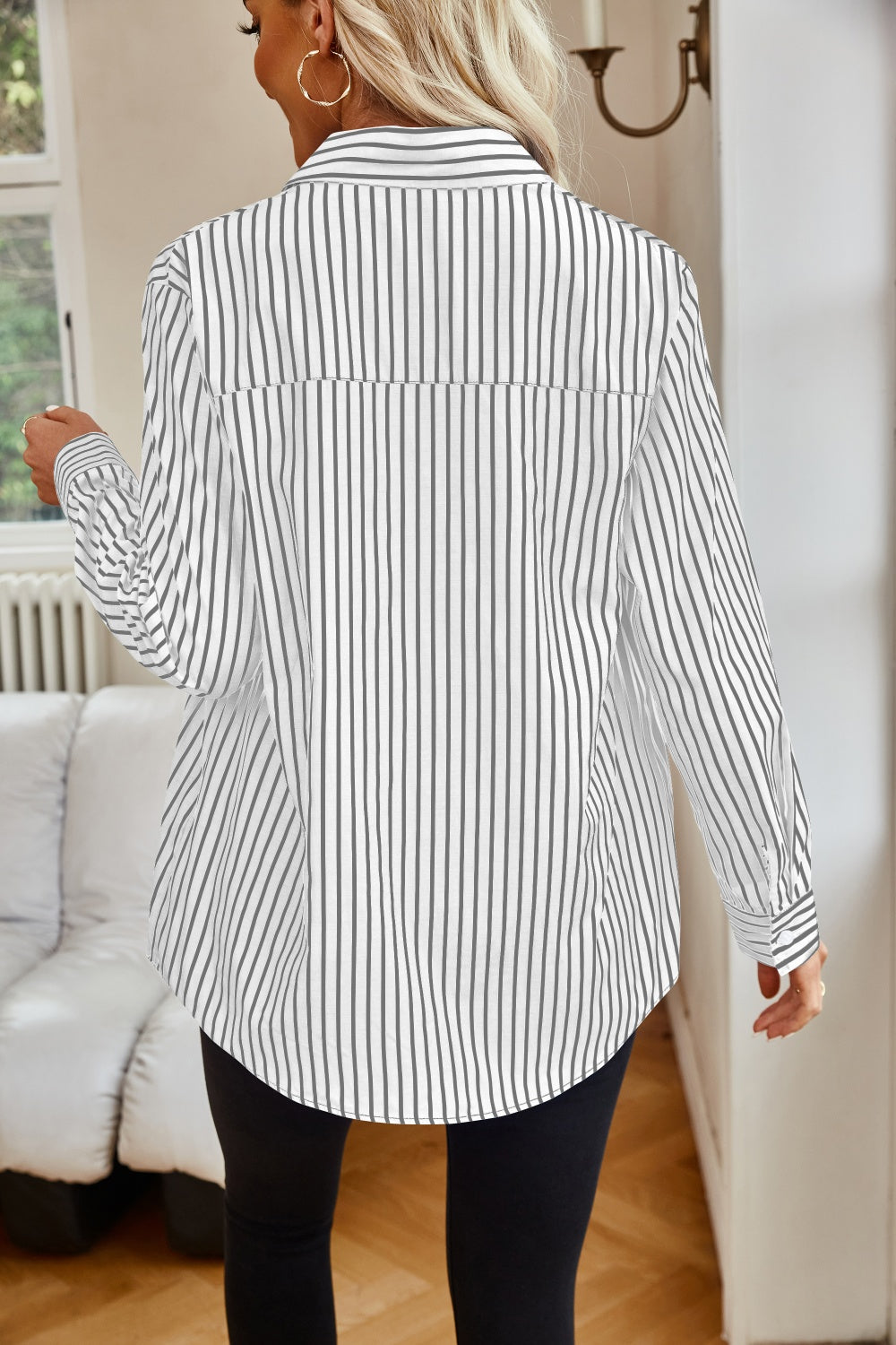 Striped Button Up Long Sleeve Shirt - Thandynie