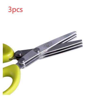 Multifunctional Multi-layer Green Onion Scissors Stainless Steel Onion Cutting Knife Herb Seaweed Spice Scissors Kitchen Scissor Kitchen Gadgets Green 3PC 3Layers