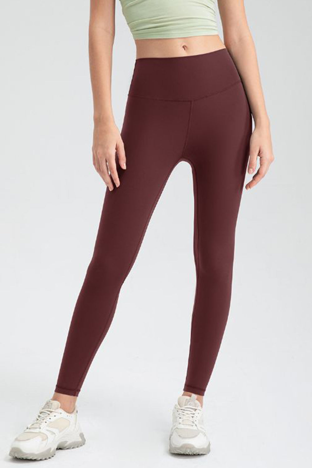 Wide Waistband Slim Fit Active Leggings Wine