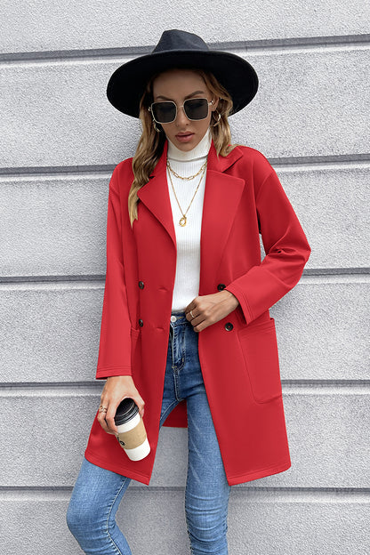 Lapel Collar Long Sleeve Blazer Red