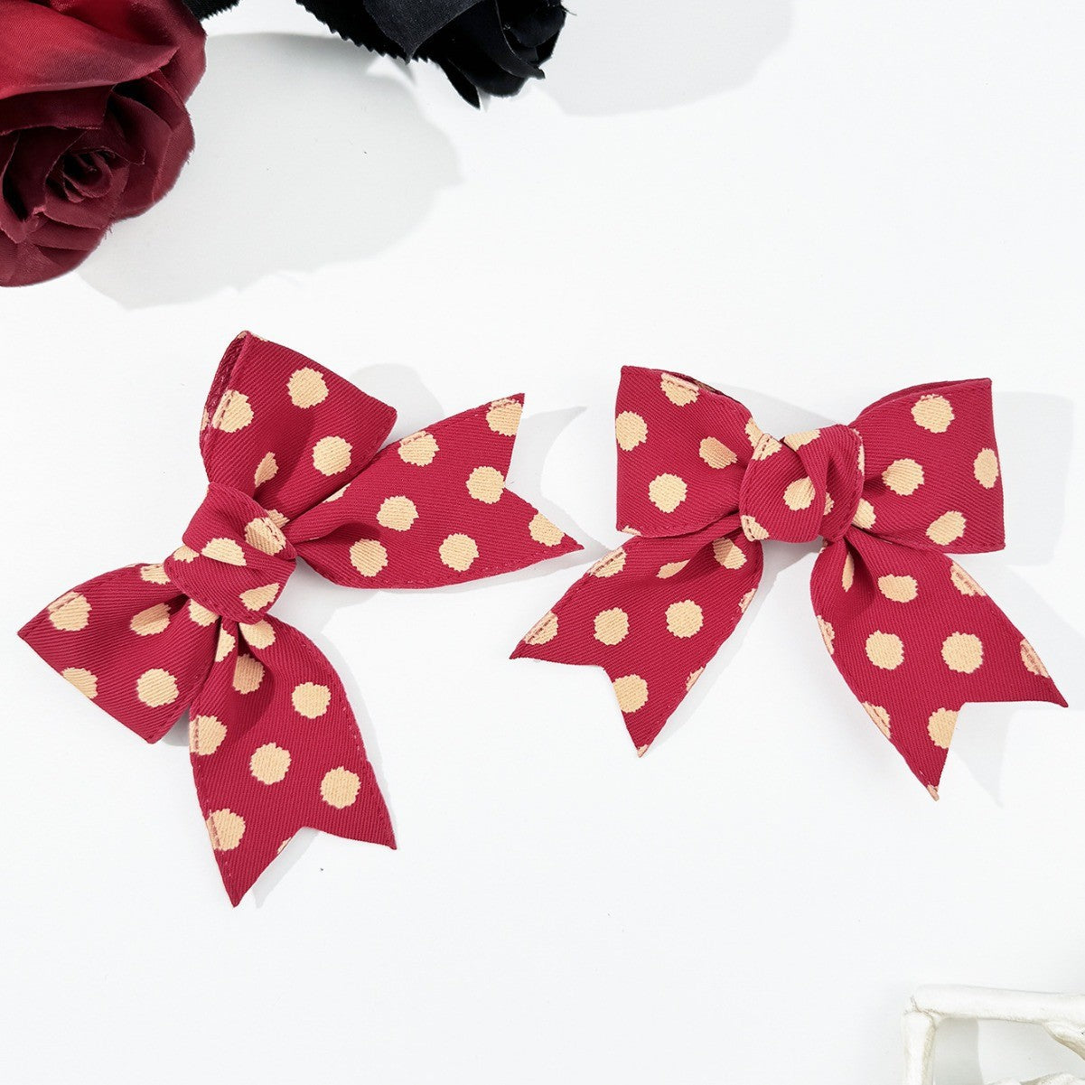 2-Piece Polka Dot Bow Hair Clip Deep Red One Size