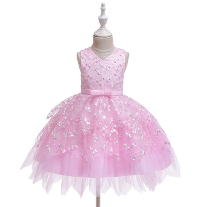 Clothing Baby Girls Middle And Small Children Kindergarten Dresses Pink