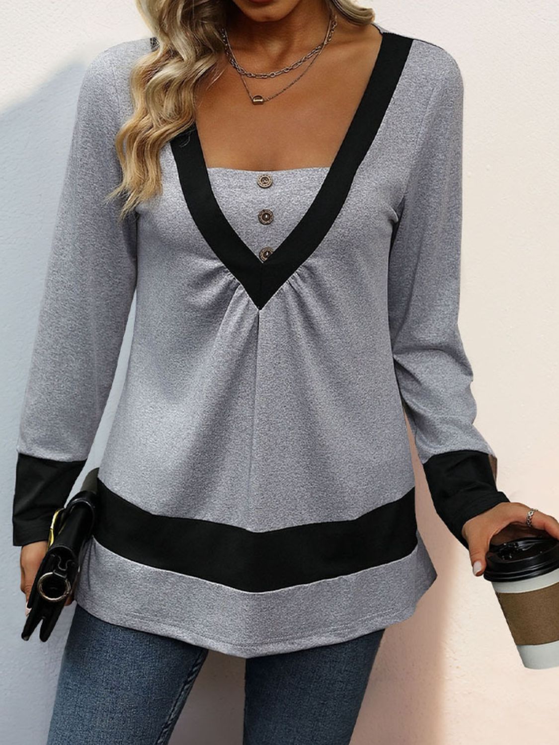 Contrast Long Sleeve T-Shirt Gray