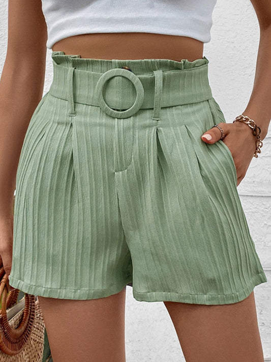 Belted Shorts with Pockets Light Green