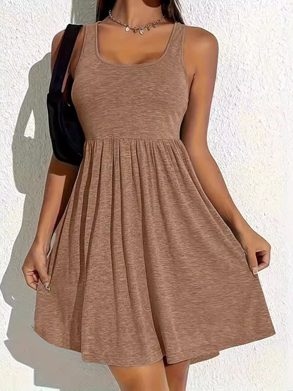 Full Size Square Neck Sleeveless Mini Dress Taupe