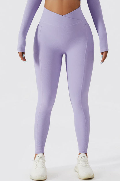 Basic Bae Crossover Waist Active Leggings Lavender