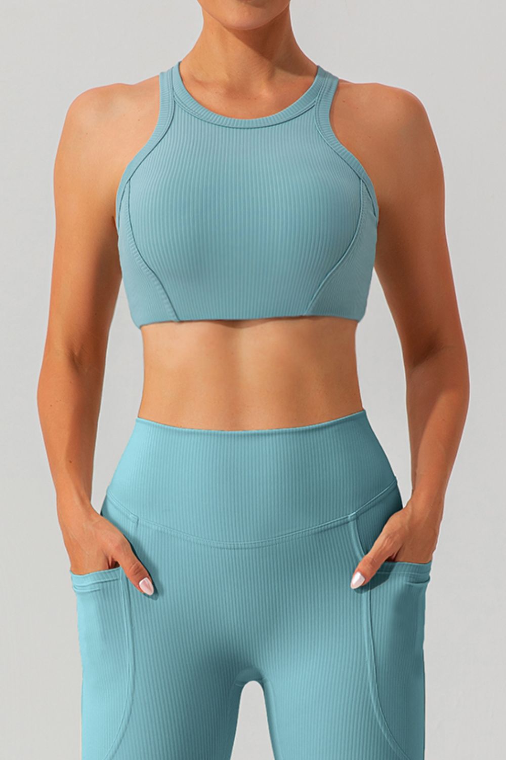 Round Neck Racerback Active Tank Light Blue