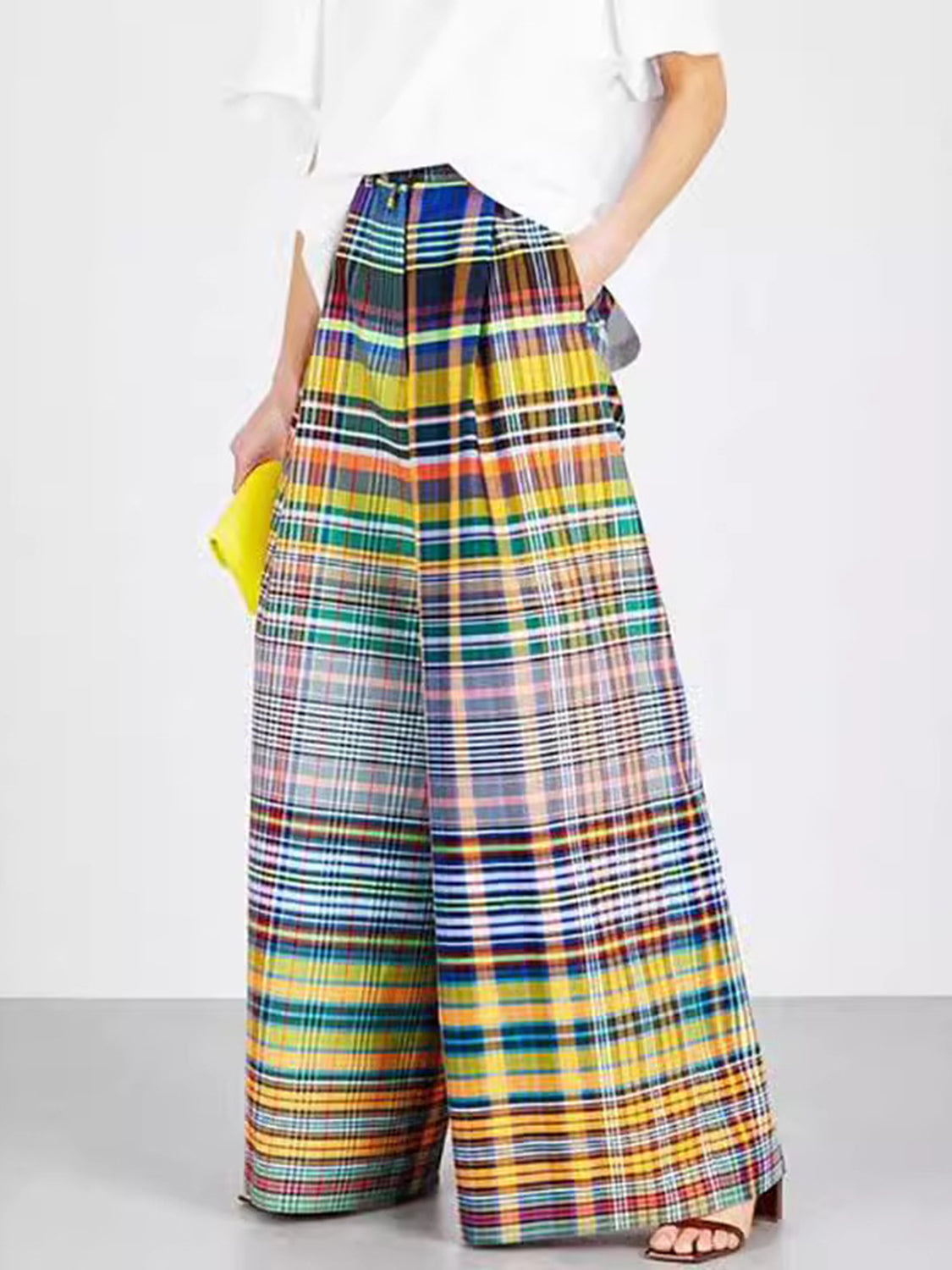 Full Size Plaid Wide Leg Pants - Thandynie