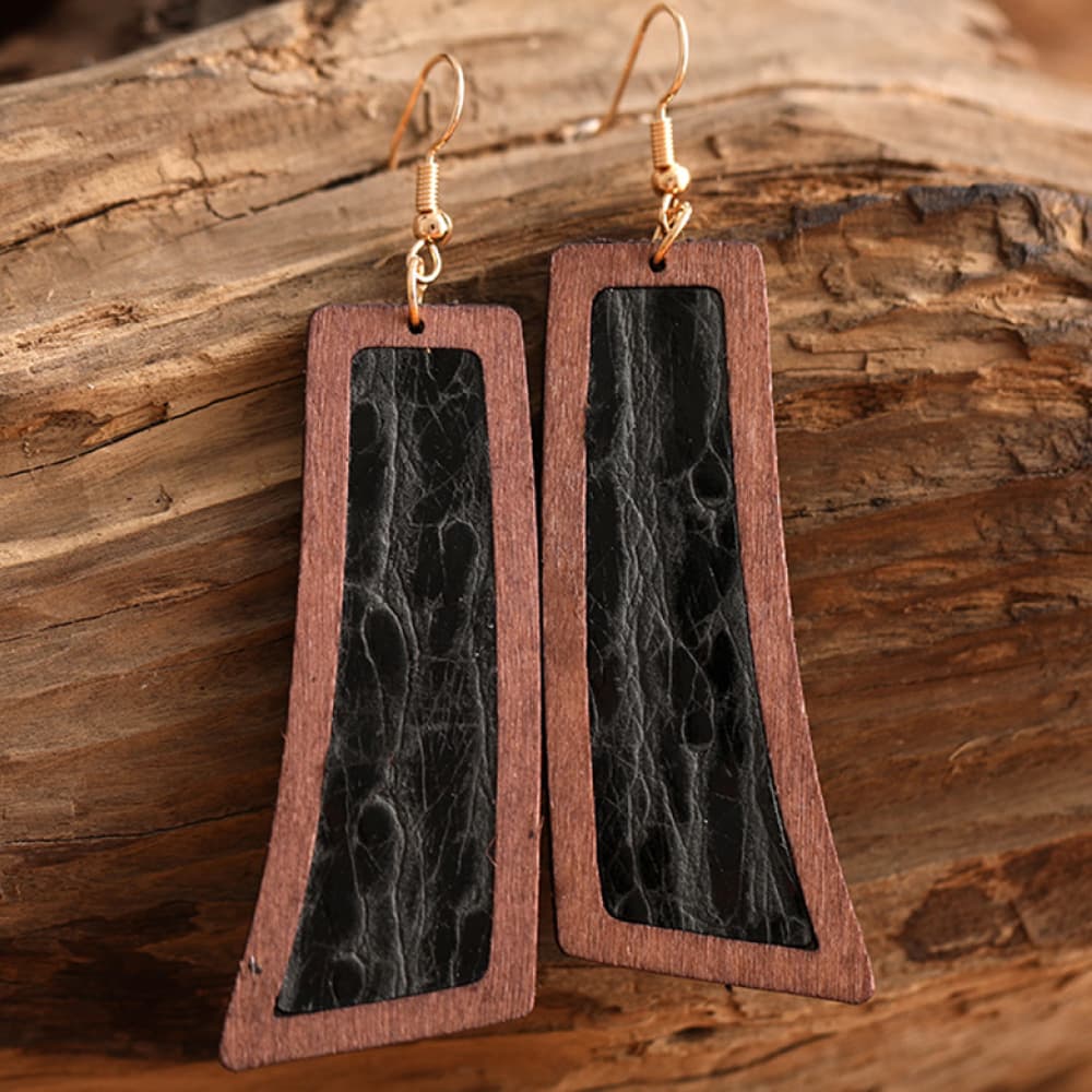 Geometrical Shape Wooden Dangle Earrings - Thandynie