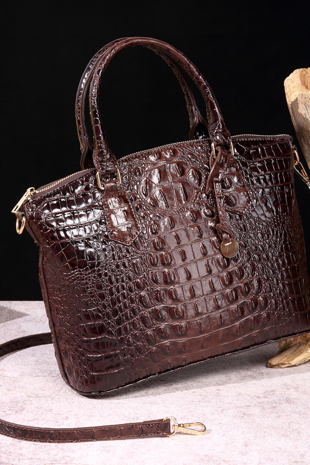 PU Leather Handbag Chocolate One Size