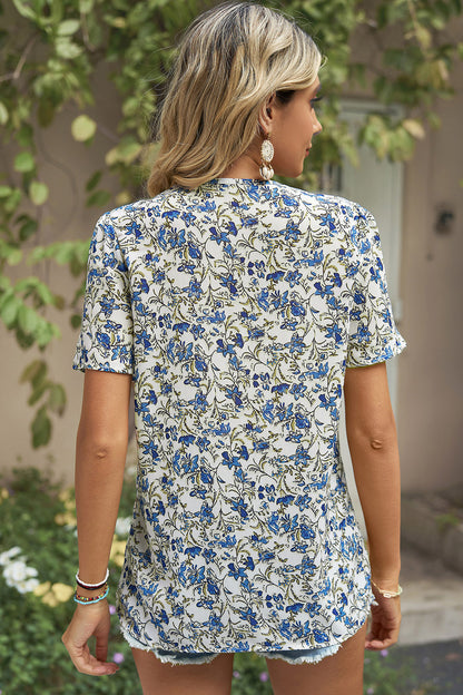 Floral V-Neck Short Sleeve T-Shirt