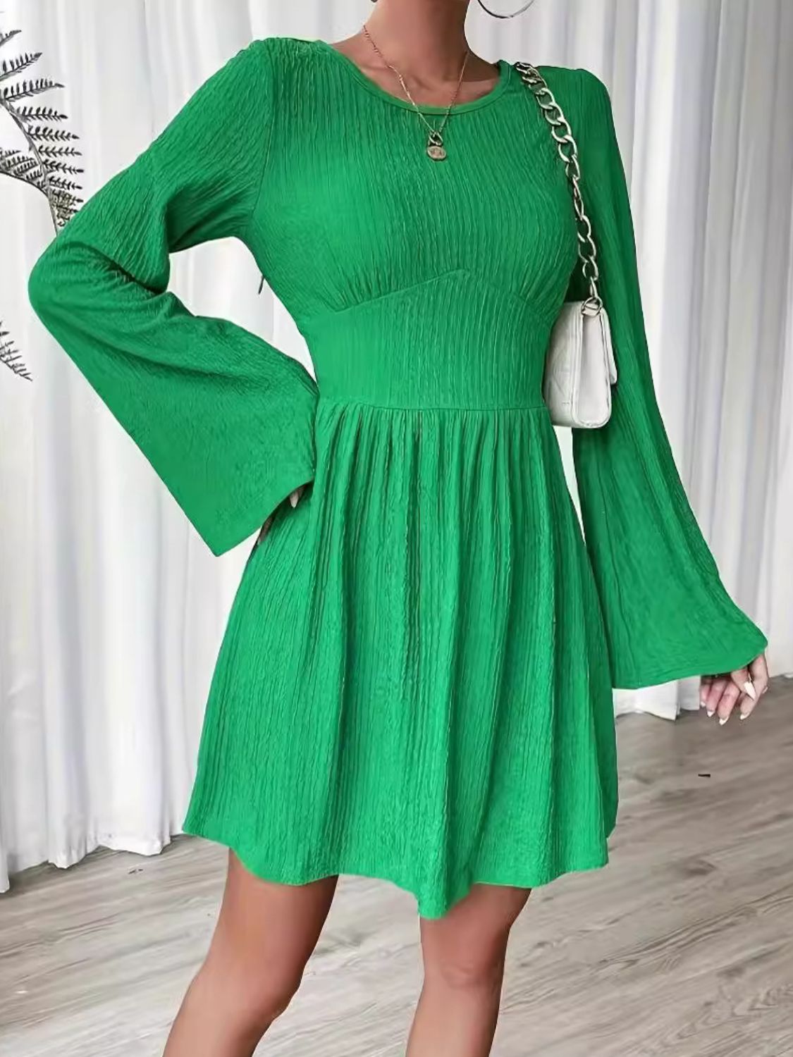 Round Neck Flare Sleeve Mini Dress