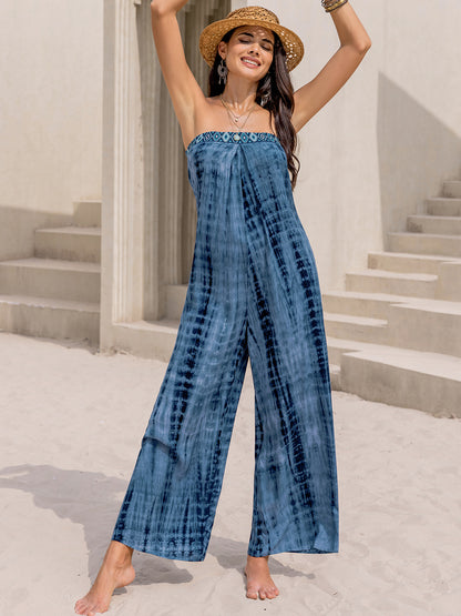 Tied Tube Wide Leg Jumpsuit Blue