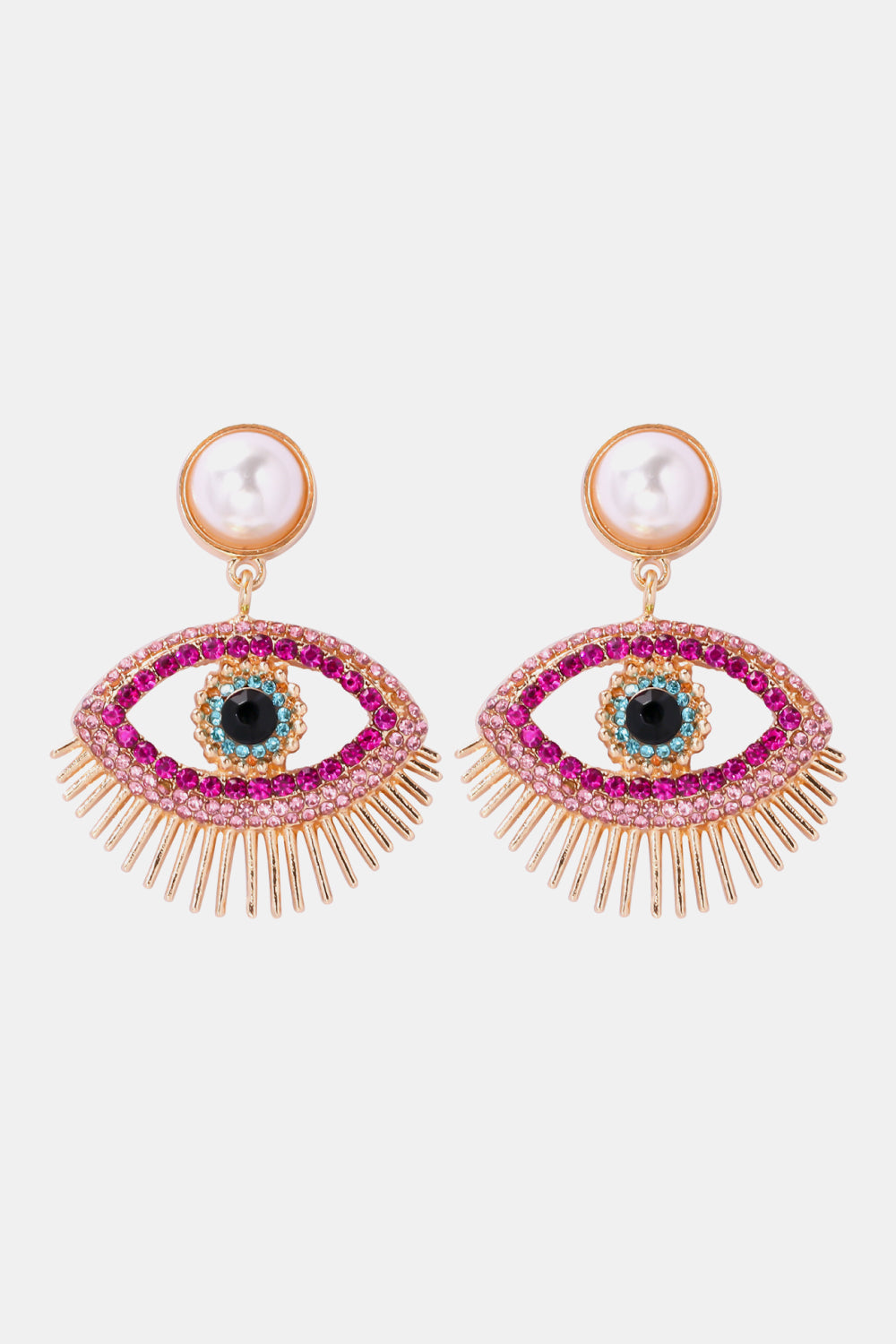 Evil Eye Shape Rhinestone Zinc Alloy Synthetic Dangle Earrings Pink One Size