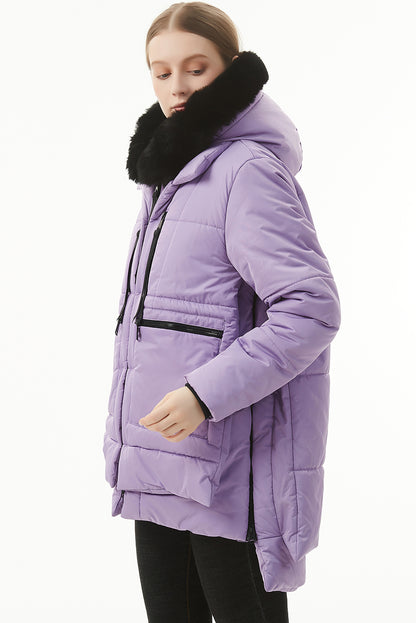 Wisteria Plush Linen Zip Up Hooded Puffer Coat