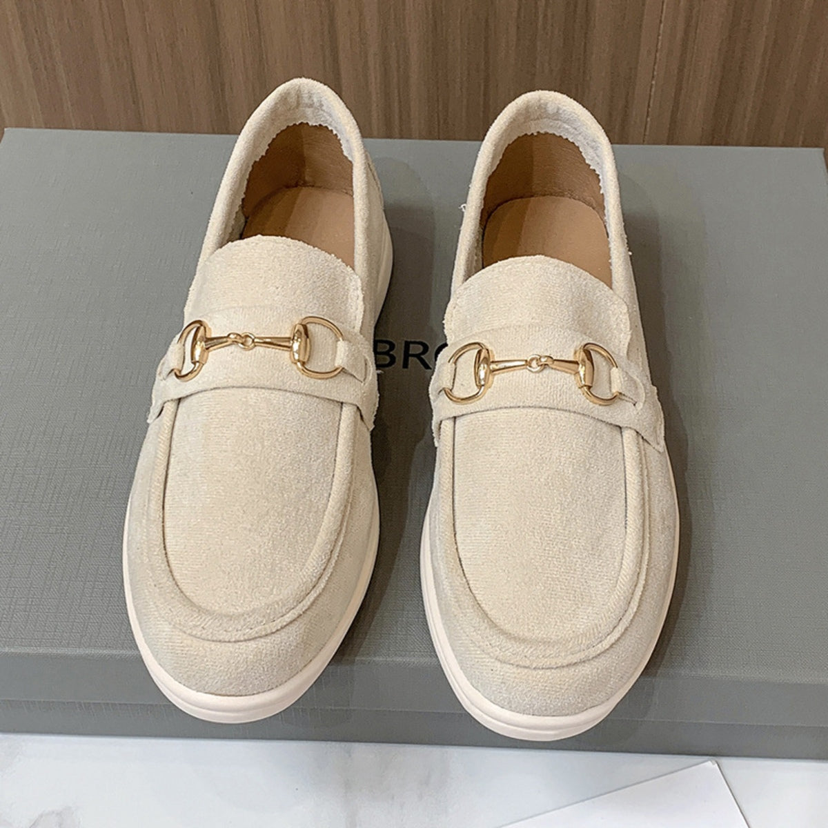 Metal Buckle Flat Sneakers Ivory