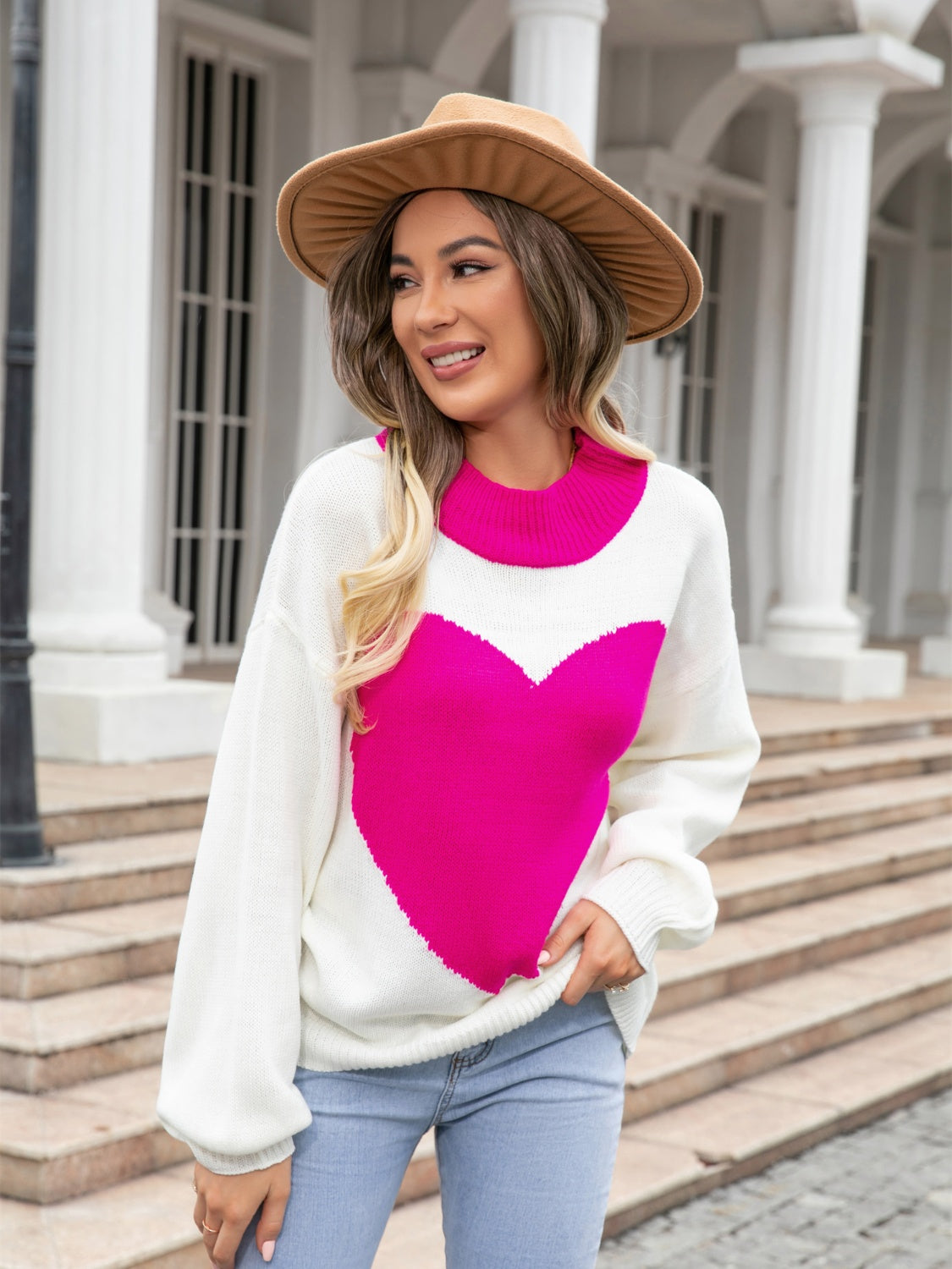 Heart Graphic Round Neck Sweater