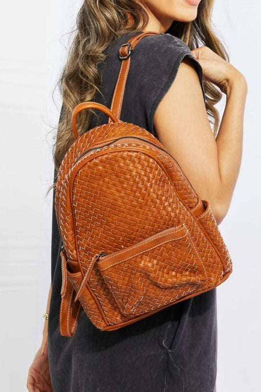 SHOMICO Certainly Chic Faux Leather Woven Backpack Brown One Size