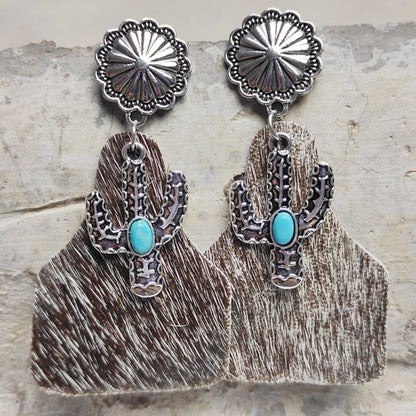 Turquoise Decor Cactus Alloy Earrings Style G One Size