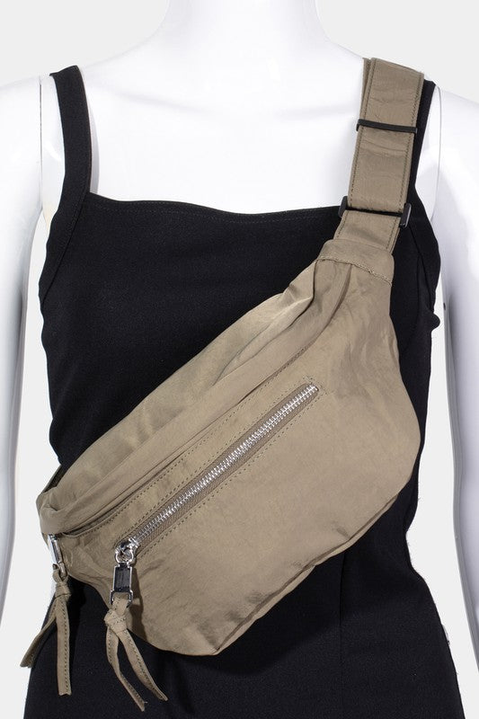 Fame Multi Pocket Nylon Crossbody Bag Olive Brown One Size