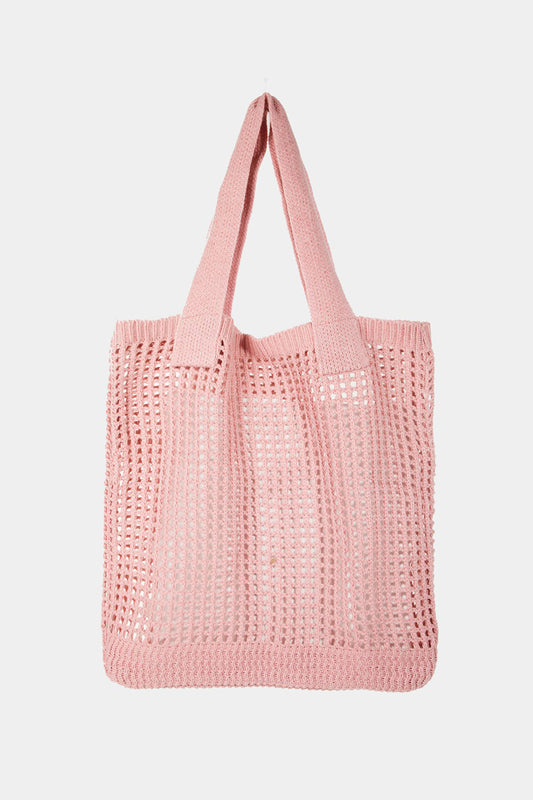 Fame Pointelle Knit Crochet Tote Bag PK One Size