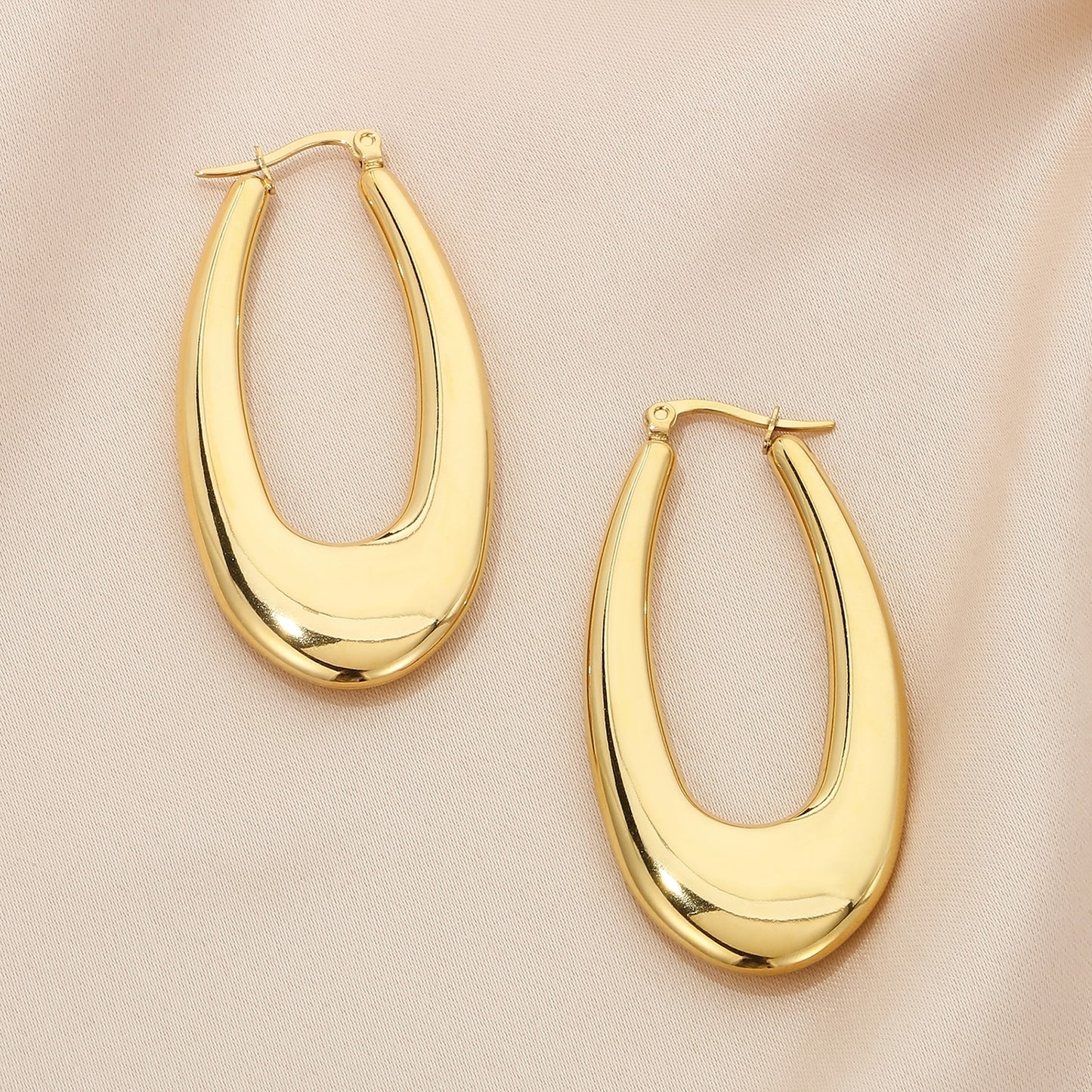 Stainless Steel Hinged Hoop Earrings Style D Gold One Size