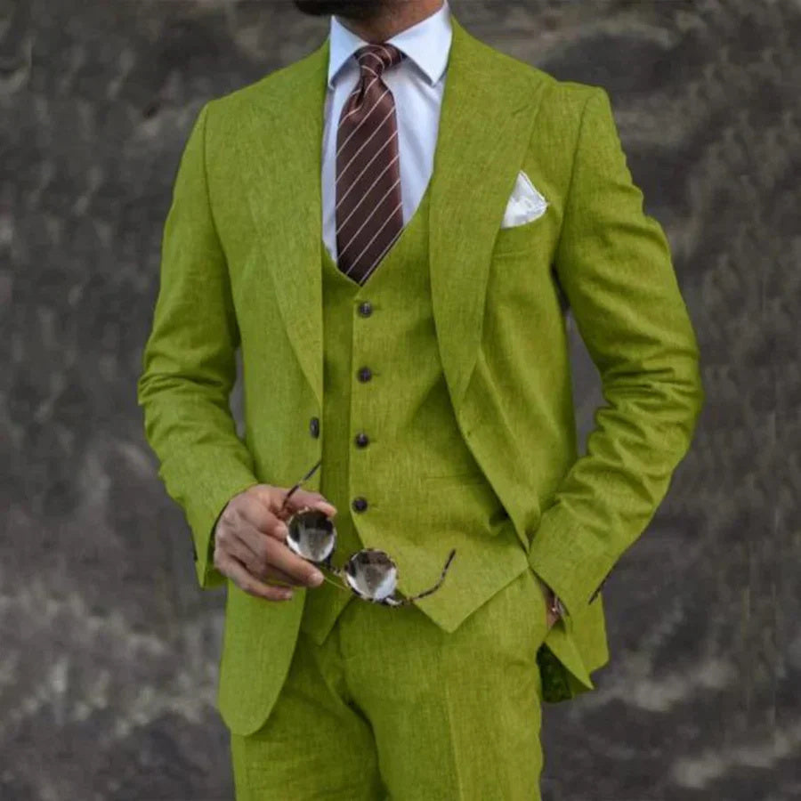 European And American Pink Business Casual Suit Three-piece Suit Men Green