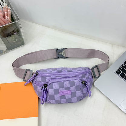 Checkered Adjustable Strap Nylon Crossbody Bag Lavender One Size