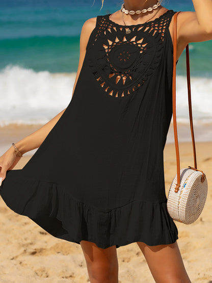 Cutout Round Neck Wide Strap Cover-Up Black One Size