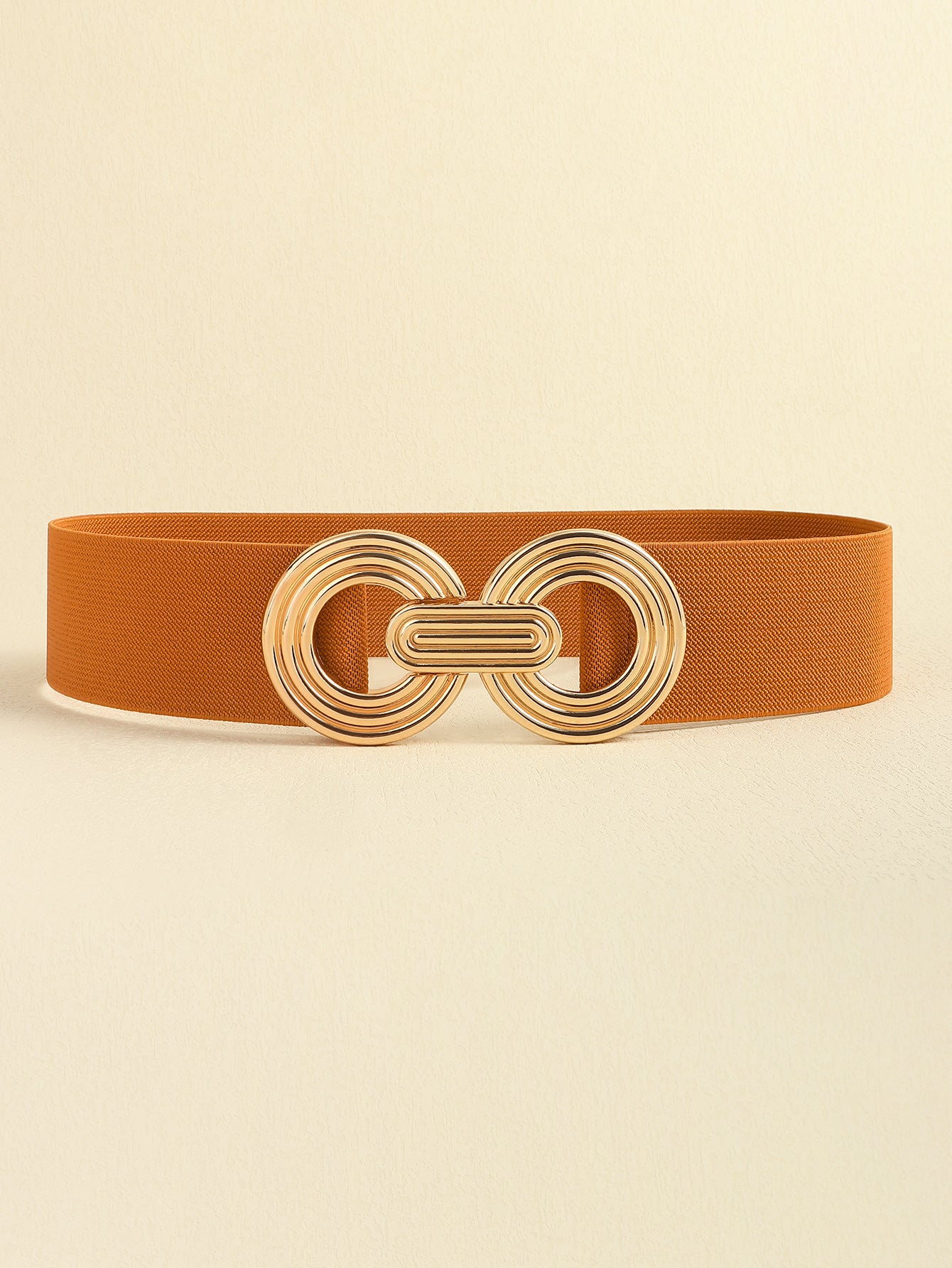 Geometric Buckle Elastic Wide Belt Caramel One Size