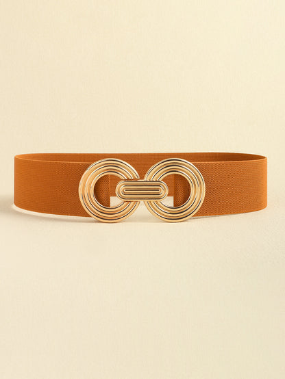 Geometric Buckle Elastic Wide Belt Caramel One Size