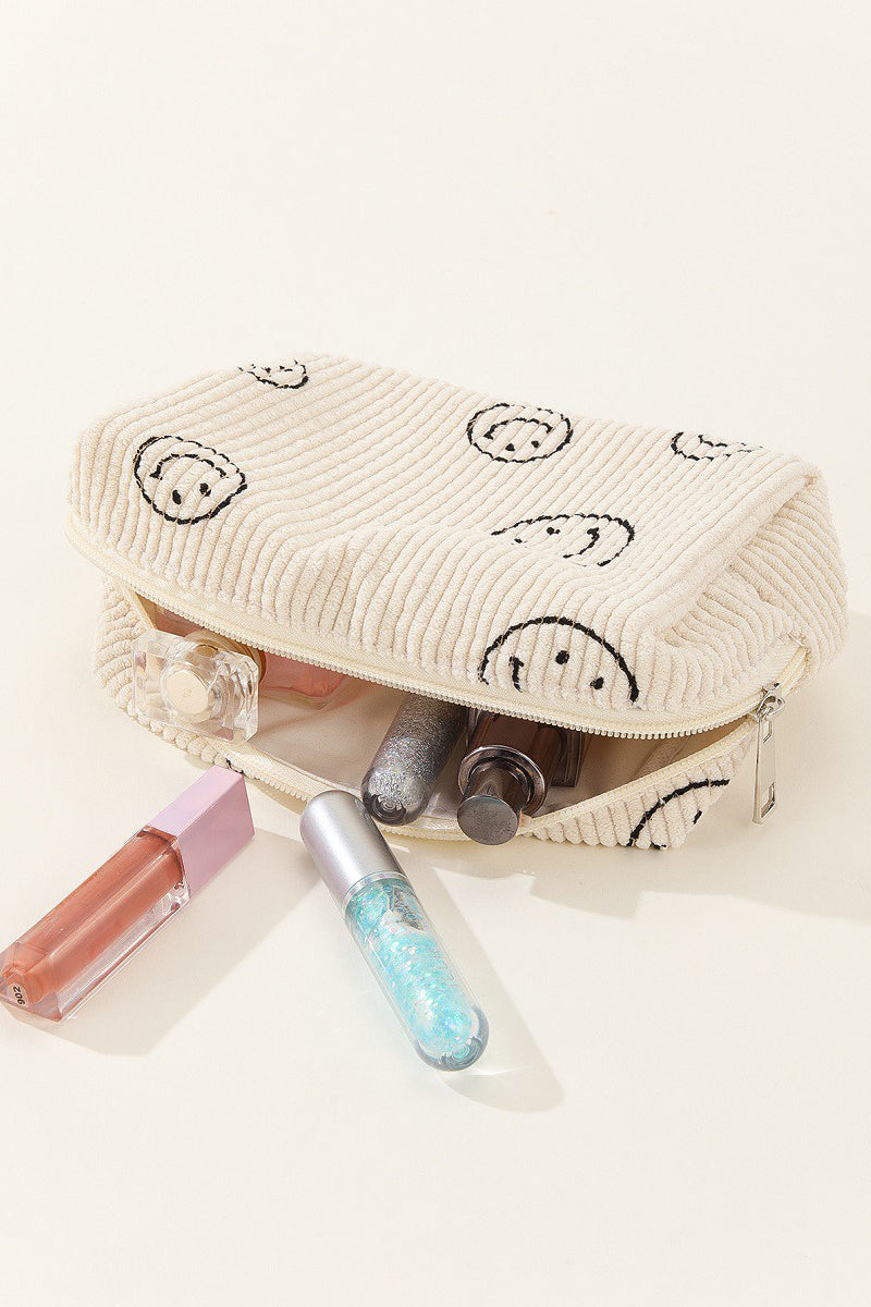 Zenana Smiley Face Corduroy Cosmetic Pouch