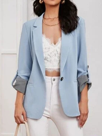 Lapel Collar Roll-Tab Sleeve Blazer Light Blue