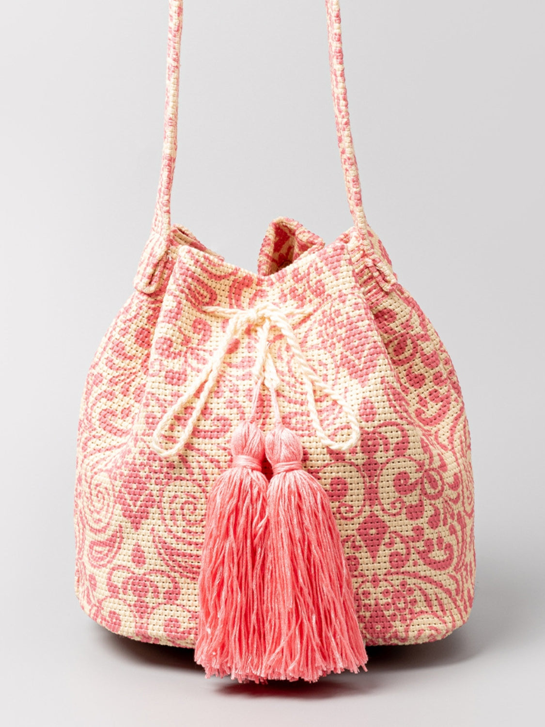 Drawstring Tassel Geometric Shoulder Bag Pink One Size