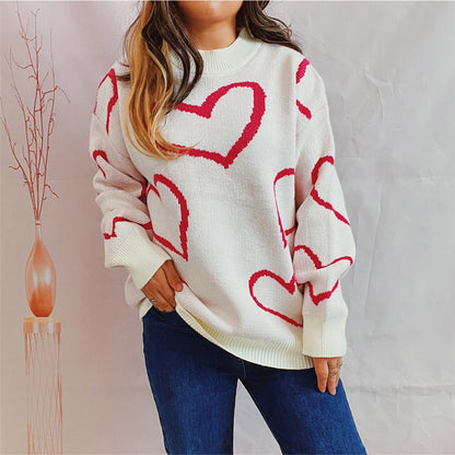 Heart Pattern Long Sleeve Sweater Deep Rose