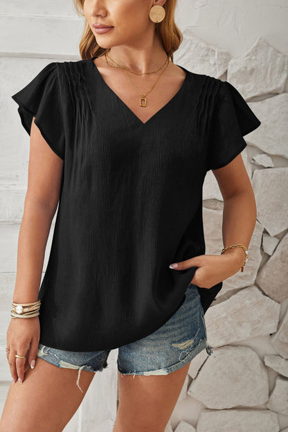 V-Neck Flutter Sleeve T-Shirt