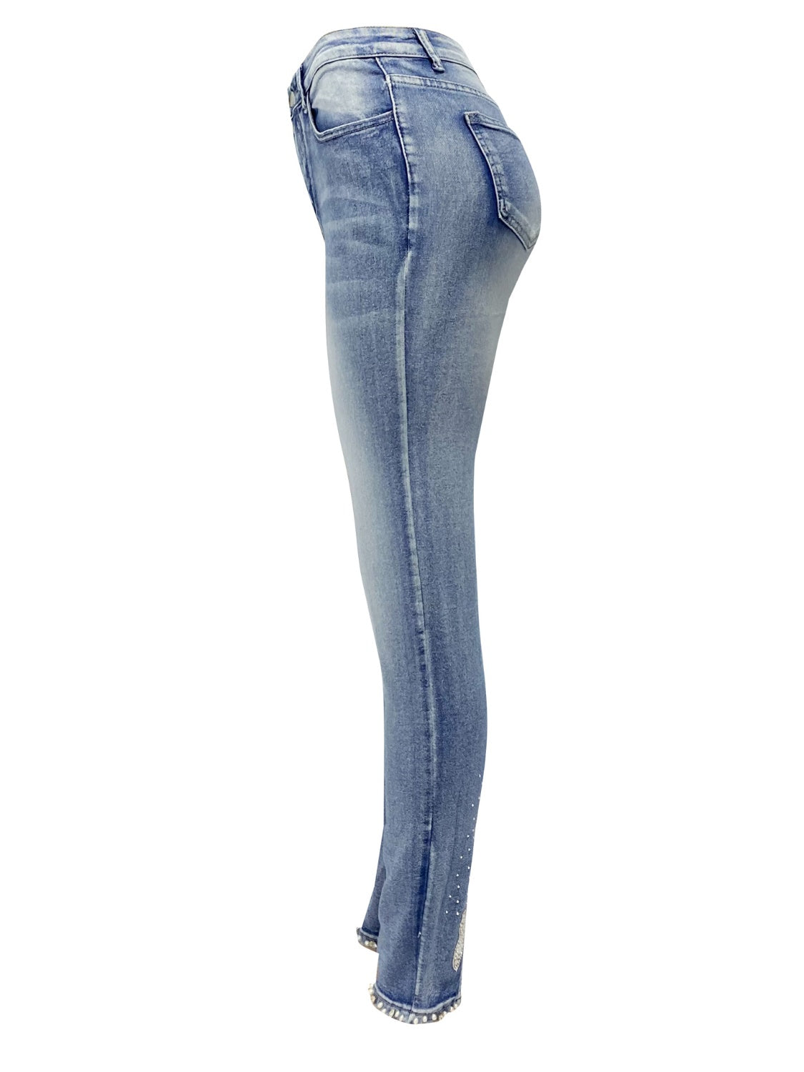 Rhinestone Skinny Jeans with Pockets - Thandynie