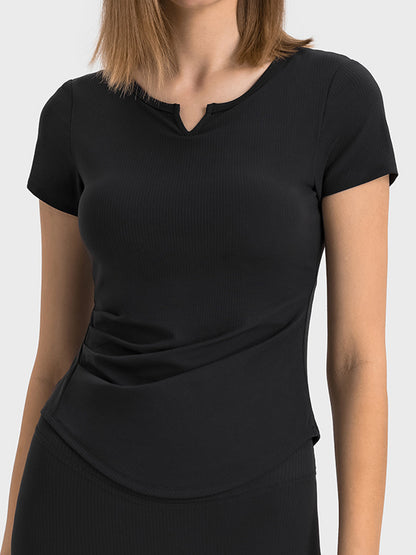 Notched Short Sleeve Active T-Shirt Black