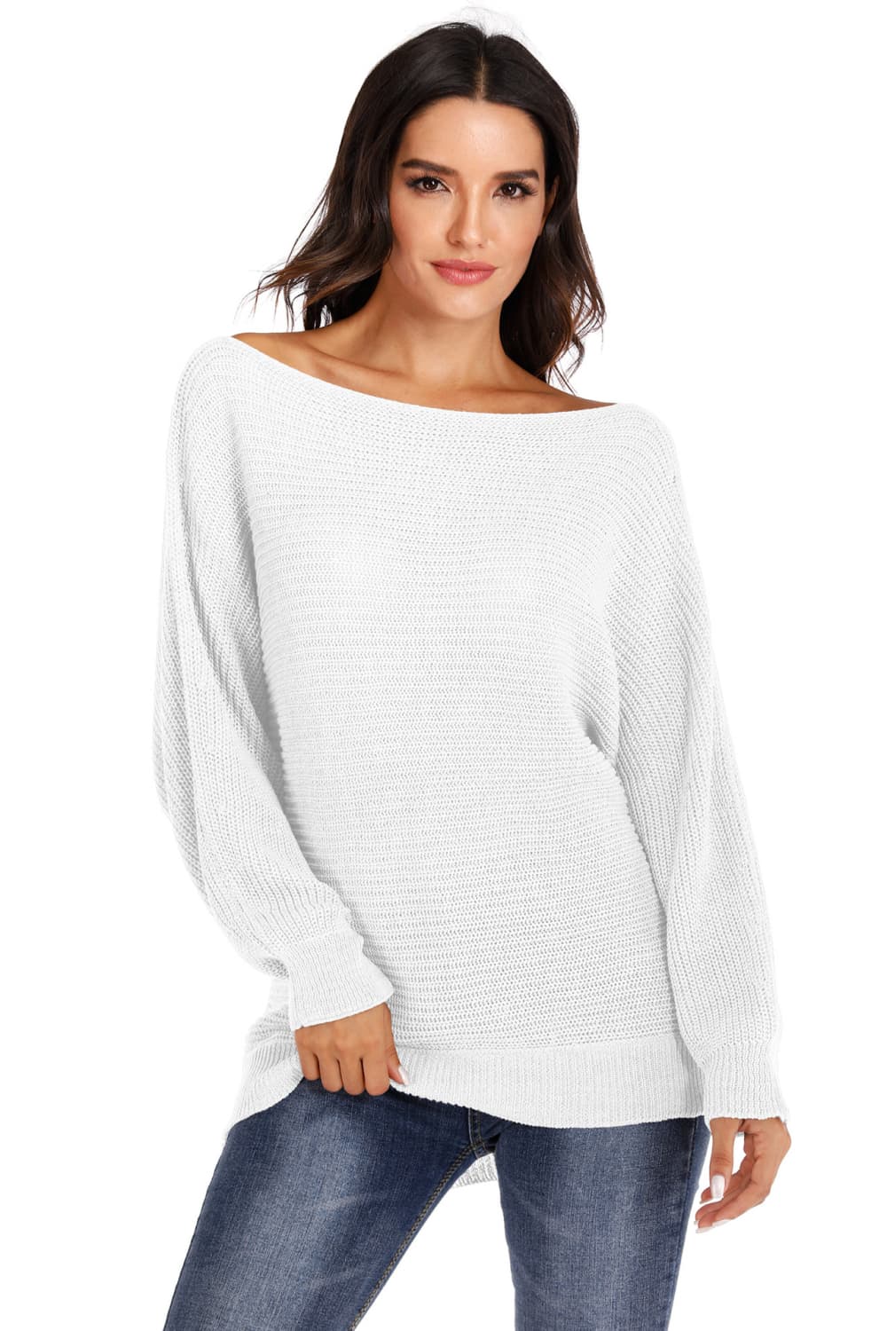 One Shoulder Dolman Sleeve Sweater White