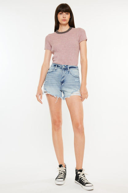 Kancan Distressed High Waist Denim Shorts with Pockets Medium