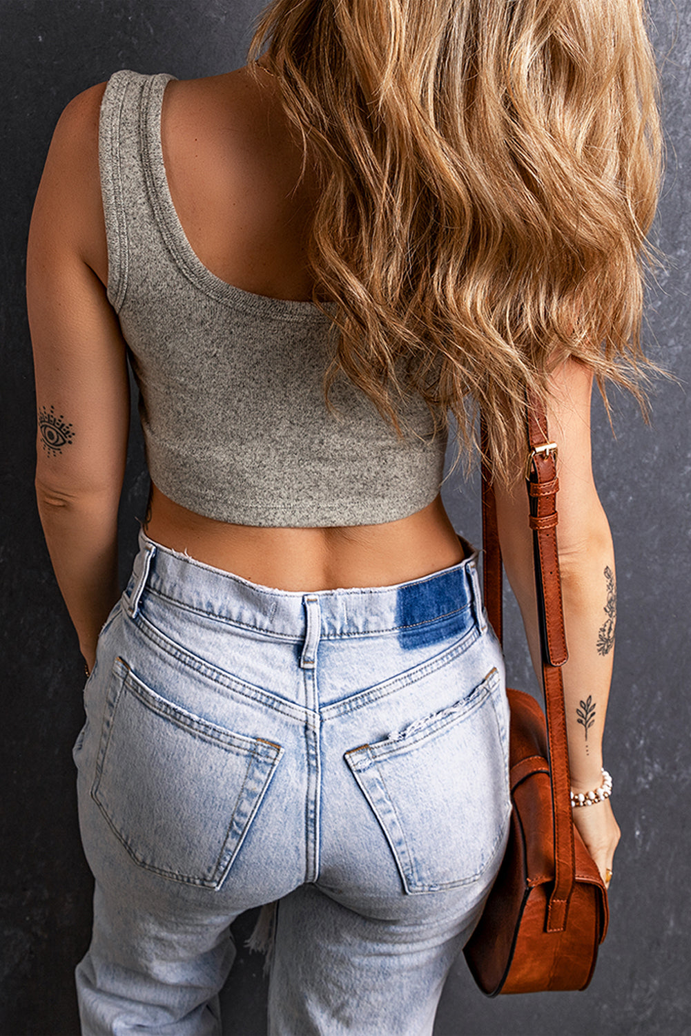 Light Grey Stretchy Knitted Sleeveless U Neck Crop Top