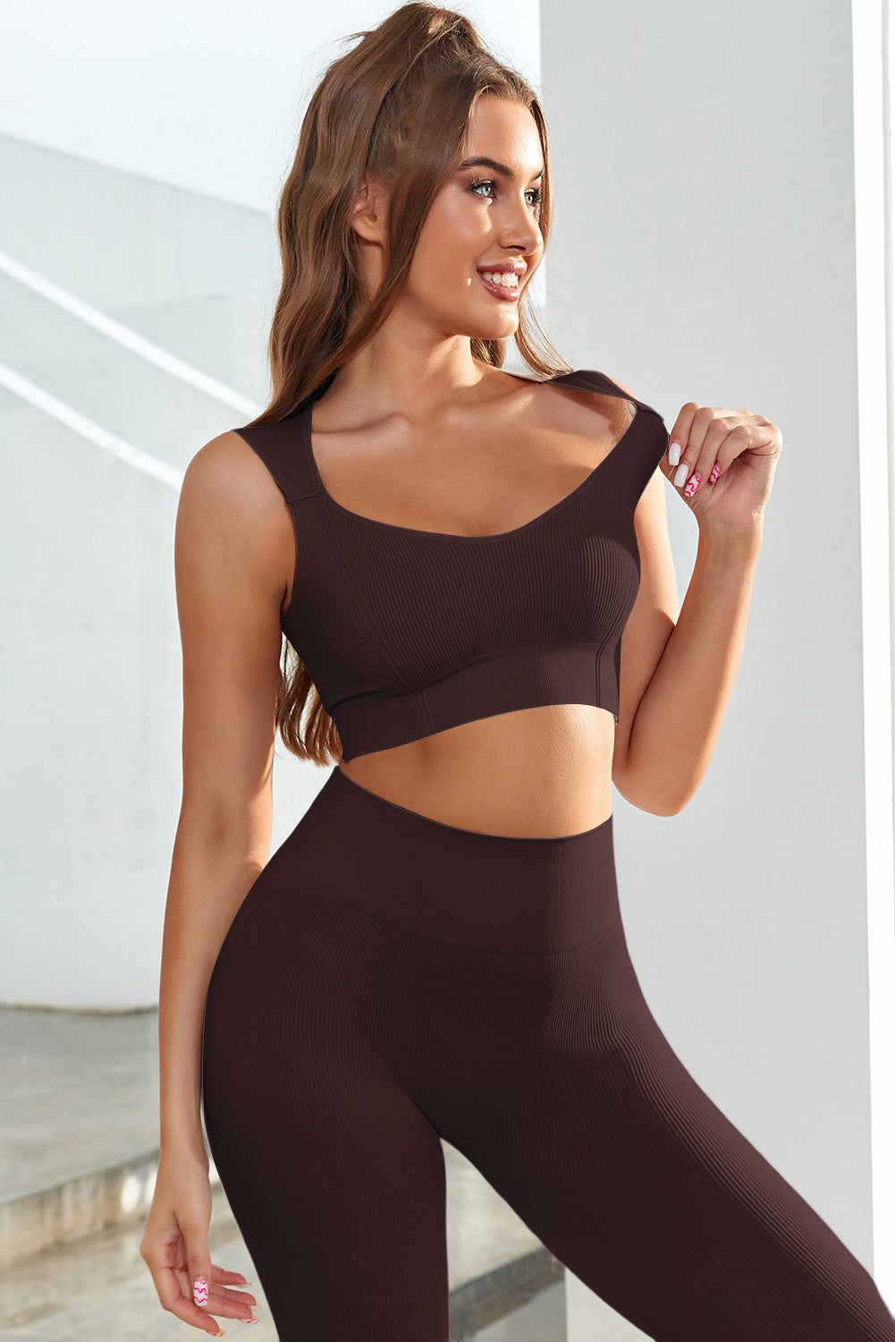 Scoop Neck Wide Strap Active Tank Chocolate