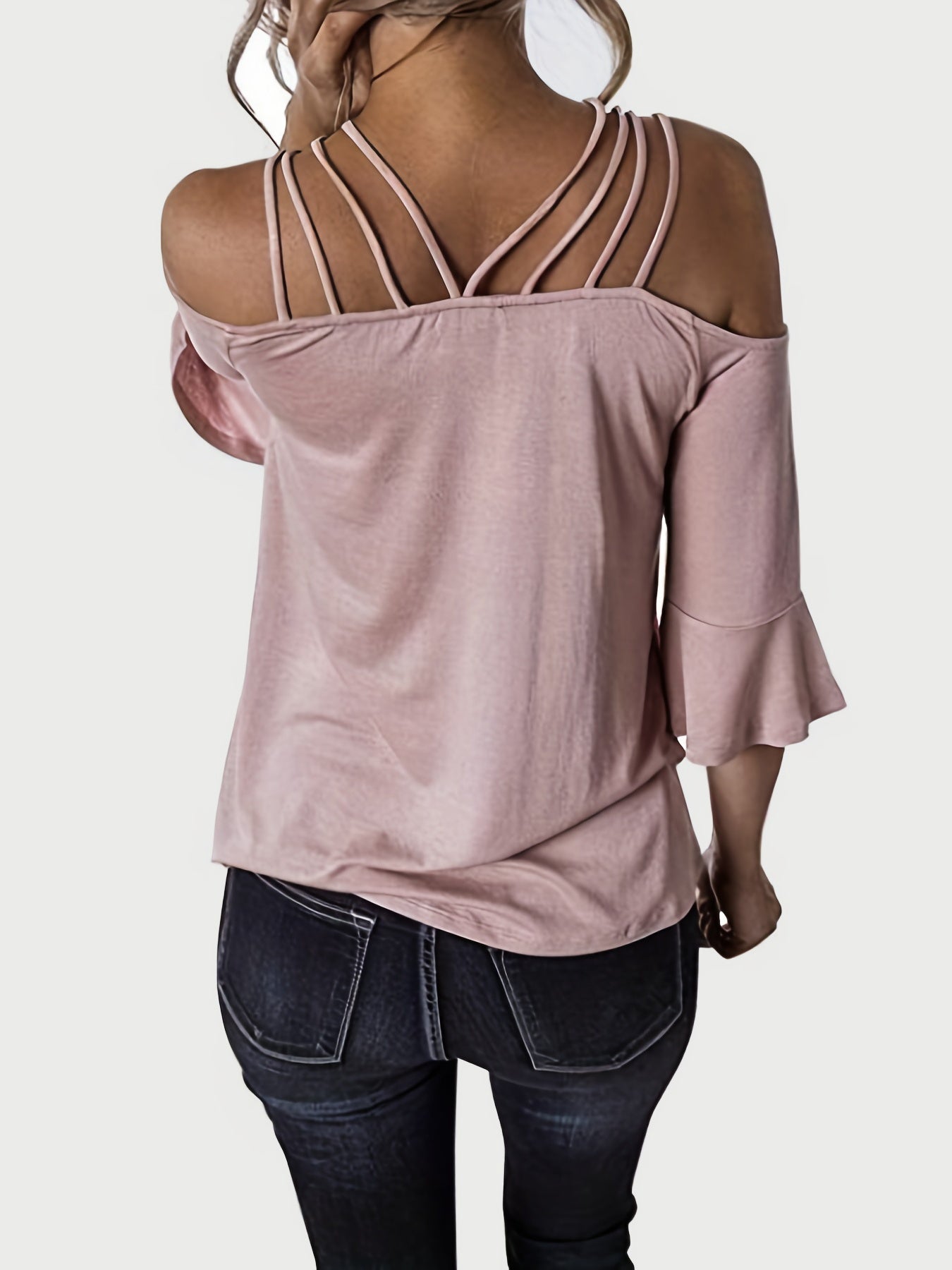 Full Size Cold Shoulder Three-Quarter Sleeve Blouse - Thandynie