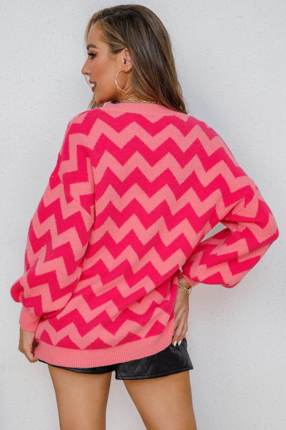 Chevron Lantern Sleeve Tunic Sweater